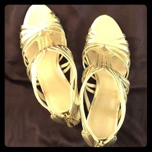 Nine West gold strap stacked heel